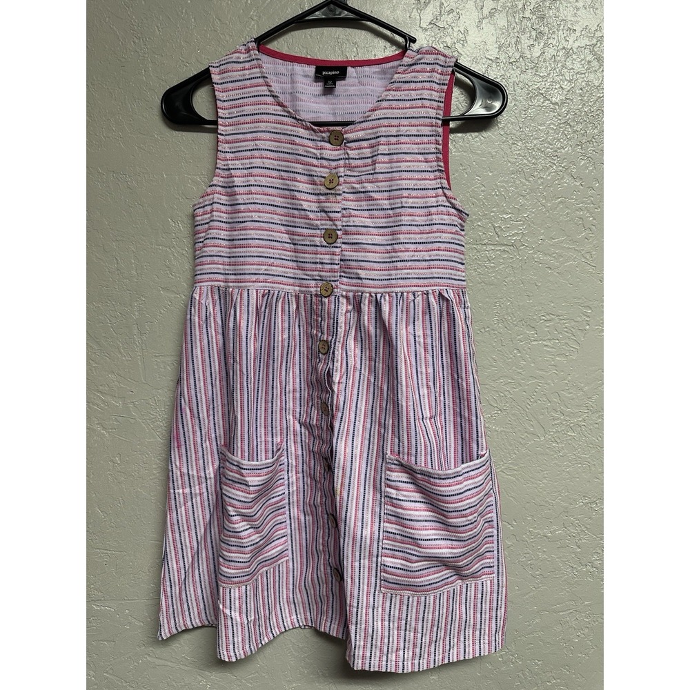 OshKosh B'gosh Girls Striped Button Front Sundress Sleeveless Sz 12 (EXCELLENT)